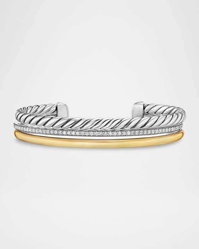 DY Mercer 3 Row Bracelet with Diamonds in Silver and 18K Gold, 10